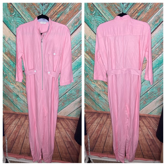 Sandro Eladia Linen Blend NWT Jumpsuit In Rose Clair Pink - Picture 5 of 7